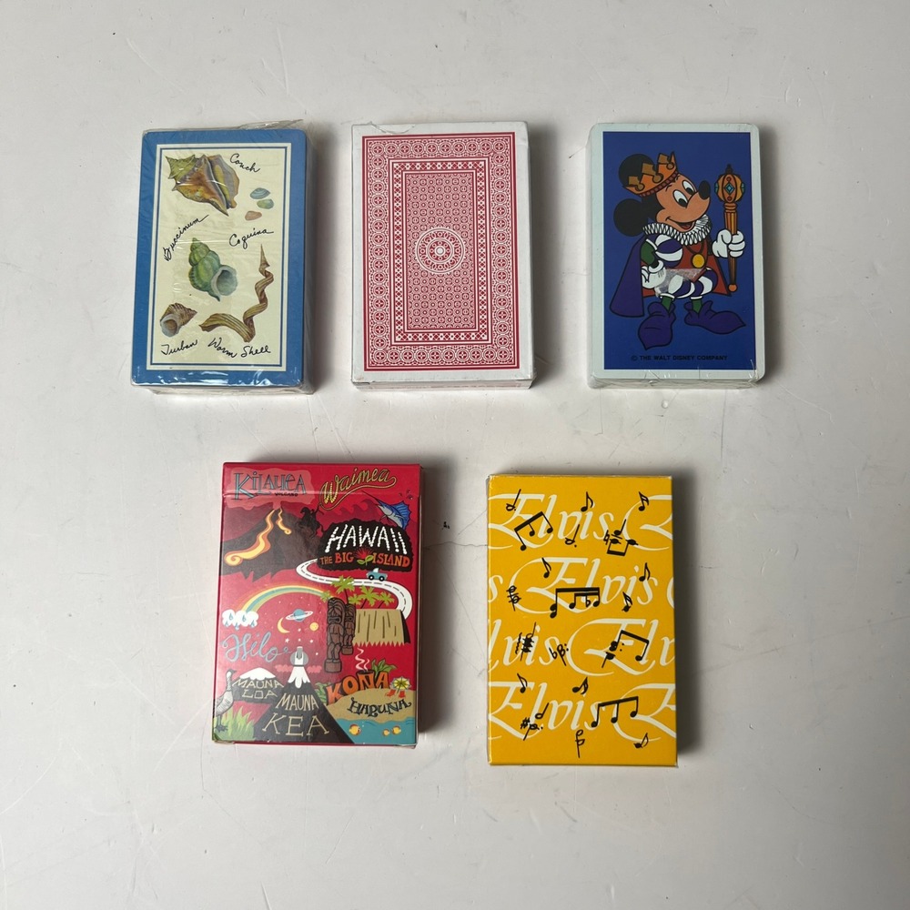 Mixed Playing Cards Lot of 5 Disney Elvis Hawaii Hoyle Santu Vintage Souvenir